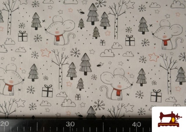Comprar online Tela de Algodón con Dibujo de Ratones Amorosos Infantiles