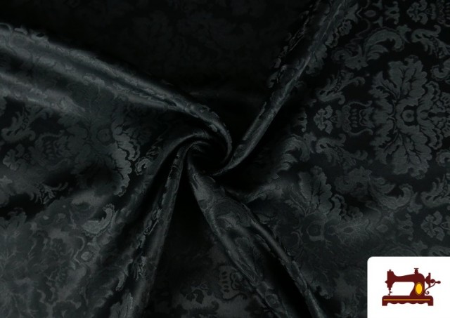 Venta online de Tela de Fantasía Jacquard Floral Medallón color Negro