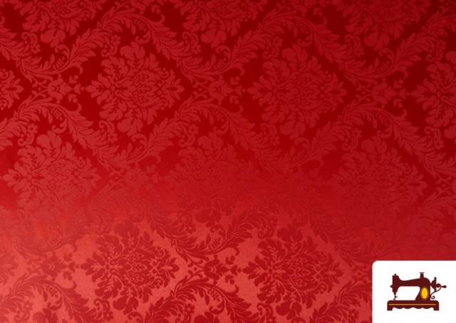 Tela de Fantasía Jacquard Floral Medallón color Rojo
