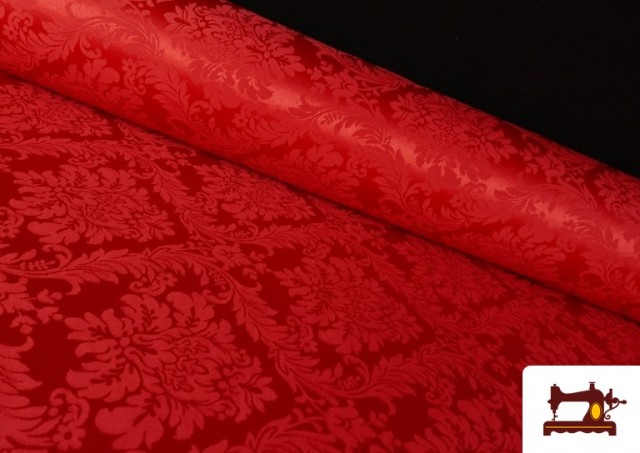 Tela de Fantasía Jacquard Floral Medallón color Rojo