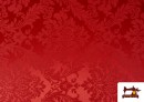 Tela de Fantasía Jacquard Floral Medallón color Rojo