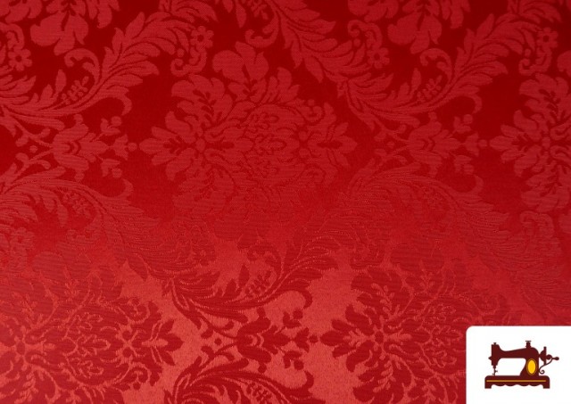 Tela de Fantasía Jacquard Floral Medallón color Rojo
