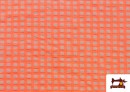 Venta online de Tela  de Cuadros  Vichy Fluor y  Colores  Arrugado Seersuker color Naranja flúor
