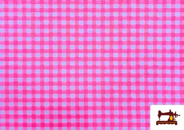 Tela  de Cuadros  Vichy Fluor y  Colores  Arrugado Seersuker color Rosa flúor