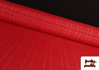 Tela de Decoración de Navidad Cuadros Dorados Brillante 140 cm color Rojo