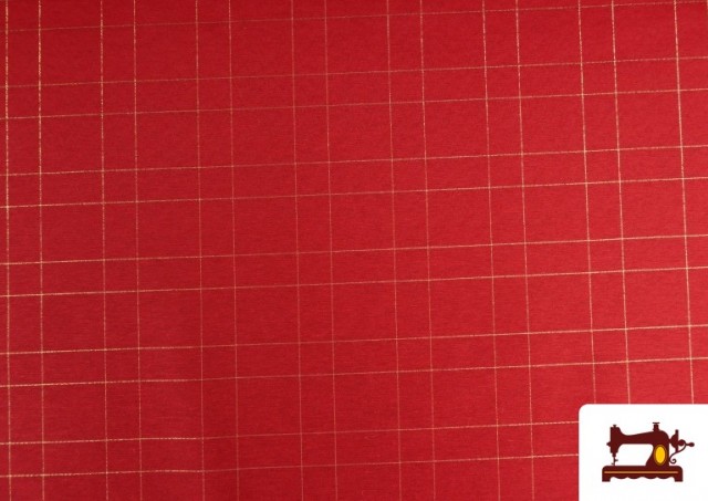 Comprar Tela de Decoración de Navidad Cuadros Dorados Brillante 140 cm color Rojo