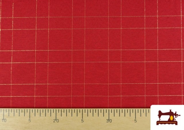 Comprar online Tela de Decoración de Navidad Cuadros Dorados Brillante 140 cm color Rojo
