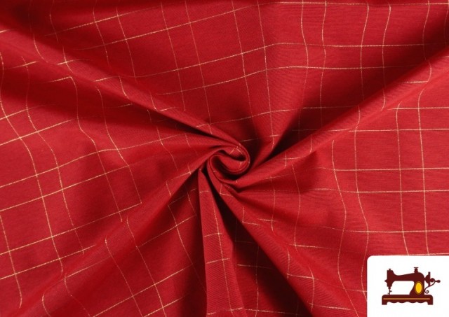 Venta online de Tela de Decoración de Navidad Cuadros Dorados Brillante 140 cm color Rojo