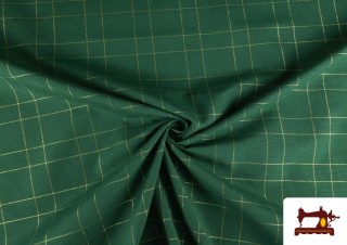 Comprar online Tela de Decoración de Navidad Cuadros Dorados Brillante 140 cm color Verde botella