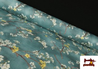 Tela de Tapicería Repelente al Agua Estampado Almendros Floral