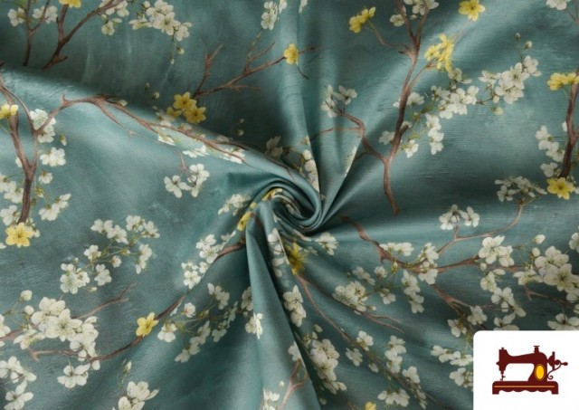 Venta online de Tela de Tapicería Repelente al Agua Estampado Almendros Floral
