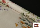 Tela de Mantelería Repelente al Agua Estampado Floral Cenefas
