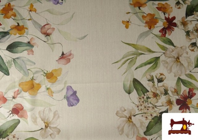 Comprar online Tela de Mantelería Repelente al Agua Estampado Floral Cenefas