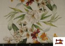 Venta online de Tela de Mantelería Repelente al Agua Estampado Floral Cenefas