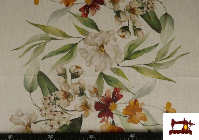 Venta online de Tela de Mantelería Repelente al Agua Estampado Floral Cenefas
