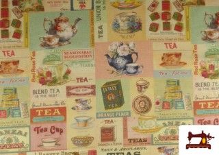 Comprar Tela de Loneta Estampada Con Temática de Té