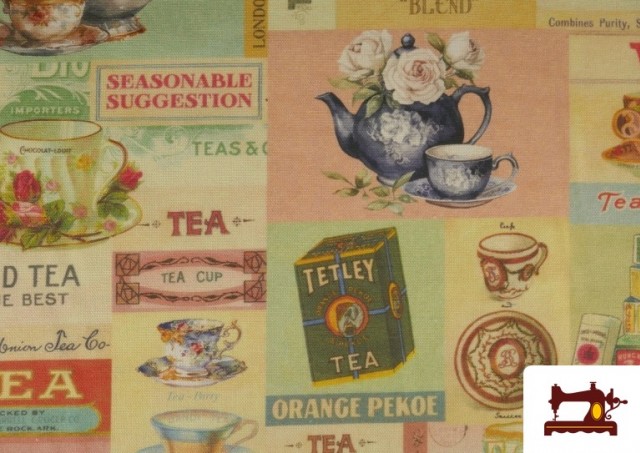 Venta de Tela de Loneta Estampada Con Temática de Té