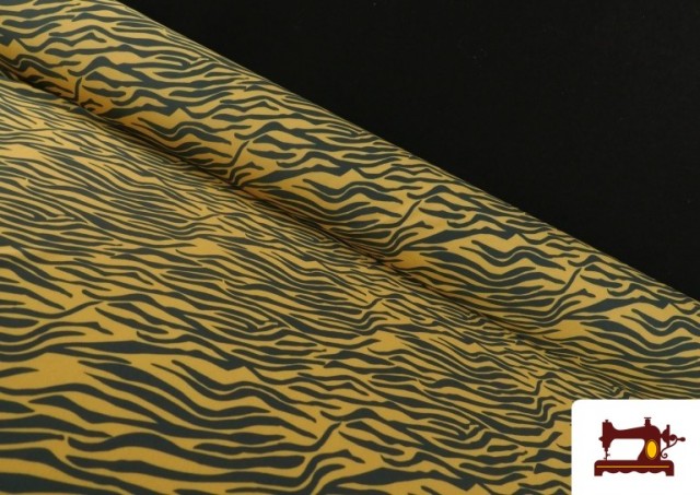 Comprar Tela de Punto de Seda con Licra  Estampado Animal Cebra color Mostaza