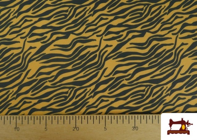 Venta de Tela de Punto de Seda con Licra  Estampado Animal Cebra color Mostaza