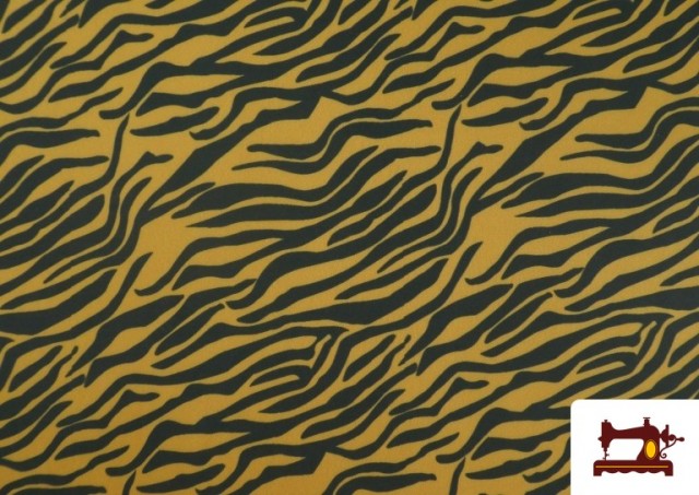 Venta online de Tela de Punto de Seda con Licra  Estampado Animal Cebra color Mostaza