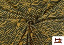 Tela de Punto de Seda con Licra  Estampado Animal Cebra color Mostaza
