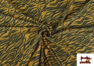 Tela de Punto de Licra  Estampado Animal Cebra color Mostaza