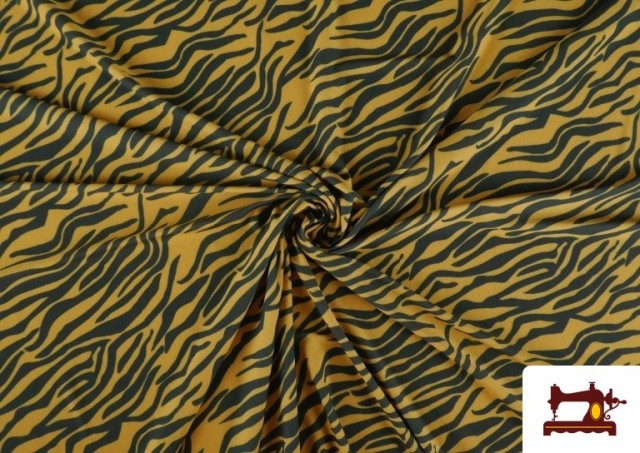 Tela de Punto de Seda Estampado Animal Cebra color Mostaza