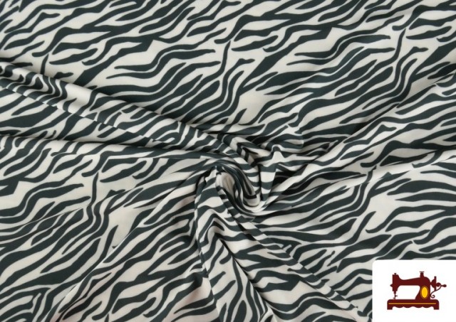 Venta de Tela de Punto de Seda con Licra  Estampado Animal Cebra color Blanco