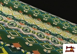 Tela Punto de Seda Estampado Étnico Verde