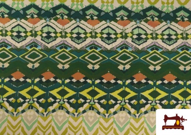 Comprar Tela Punto de Seda Estampado Étnico Verde