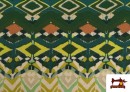 Venta de Tela Punto de Seda Estampado Étnico Verde