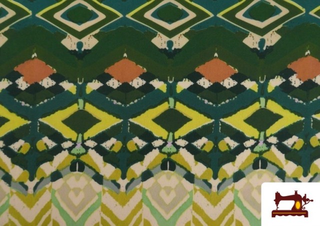 Venta de Tela Punto de Seda Estampado Étnico Verde