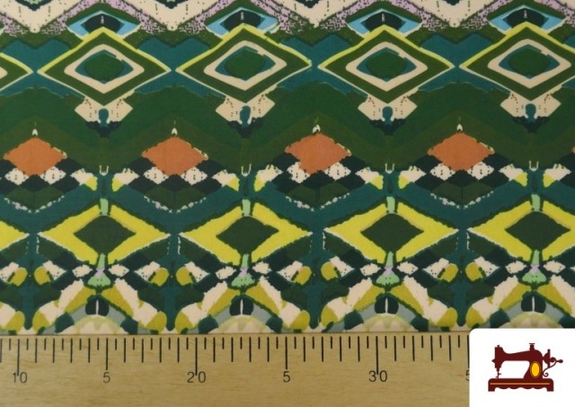 Comprar online Tela Punto de Seda Estampado Étnico Verde