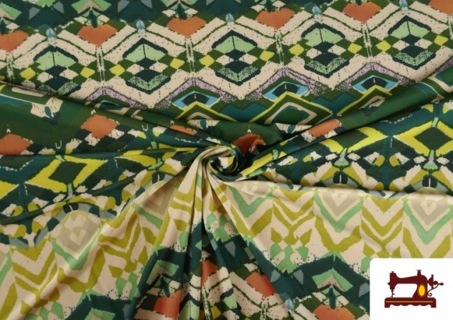 Venta online de Tela Punto de Seda Estampado Étnico Verde