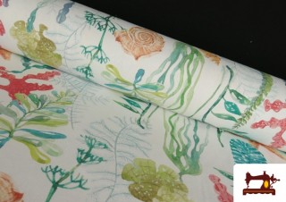 Tela de Loneta de Corales Marinos de Colores