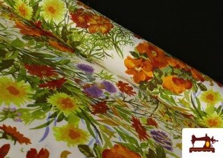 Tela de Loneta con Flores Naranjas