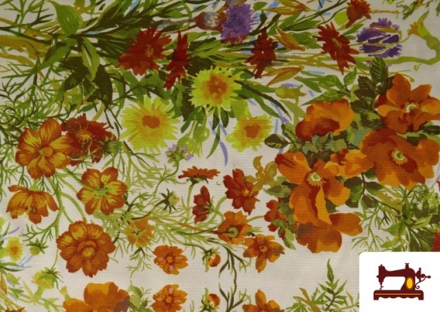 Venta de Tela de Loneta con Flores Naranjas