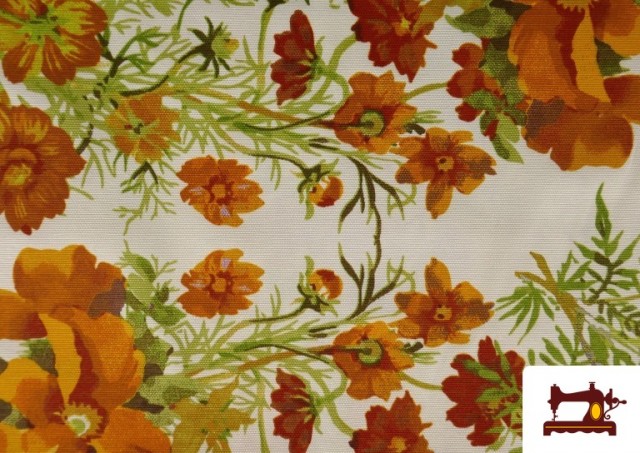 Comprar online Tela de Loneta con Flores Naranjas