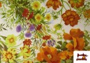 Venta online de Tela de Loneta con Flores Naranjas