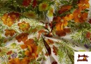 Tela de Loneta con Flores Naranjas