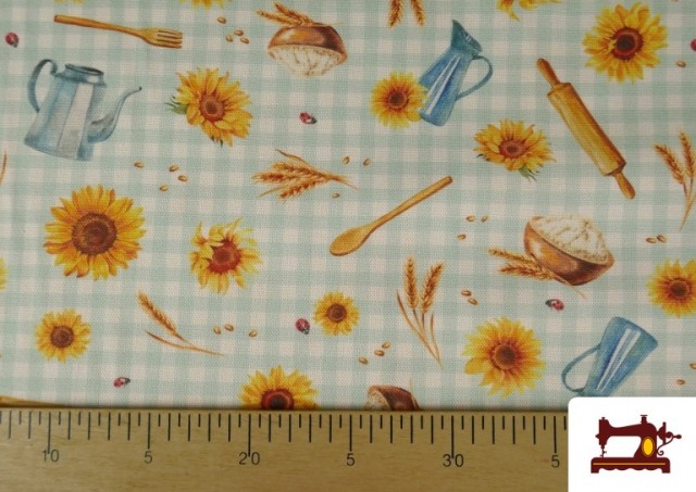 Comprar Tela de Loneta de Girasoles y Utensilios de Cocina