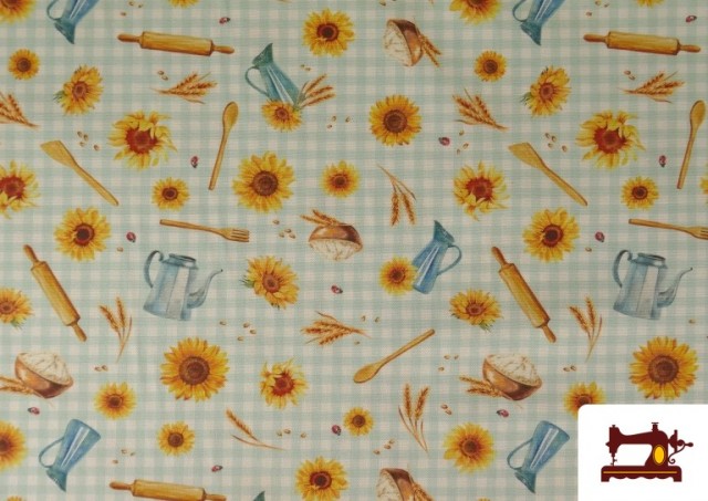 Venta de Tela de Loneta de Girasoles y Utensilios de Cocina