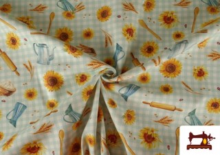 Venta online de Tela de Loneta de Girasoles y Utensilios de Cocina