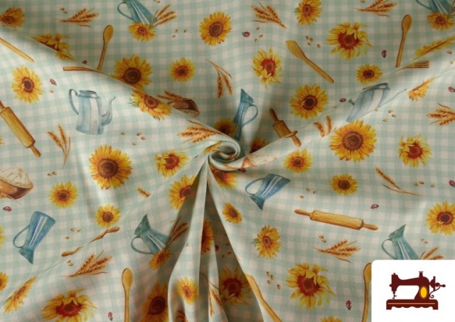 Venta online de Tela de Loneta de Girasoles y Utensilios de Cocina