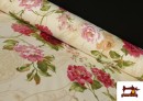 Tela de Panama Estampado Flores Románticas Vintage para Decoración