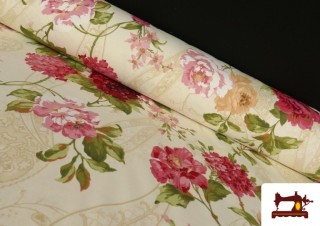 Tela de Panama Estampado Flores Románticas Vintage para Decoración