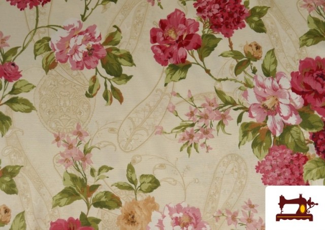 Comprar Tela de Panama Estampado Flores Románticas Vintage para Decoración
