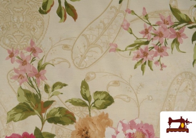 Venta de Tela de Panama Estampado Flores Románticas Vintage para Decoración