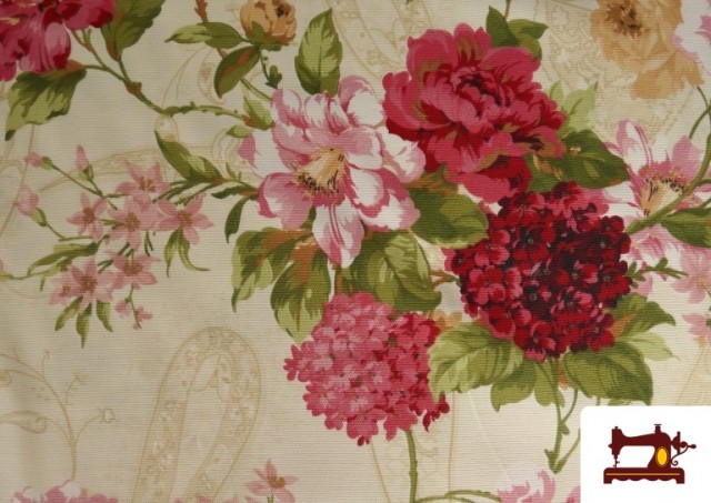 Comprar online Tela de Panama Estampado Flores Románticas Vintage para Decoración