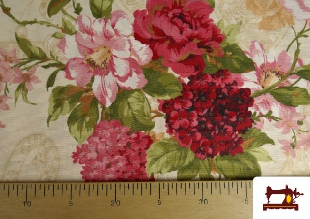 Venta online de Tela de Panama Estampado Flores Románticas Vintage para Decoración